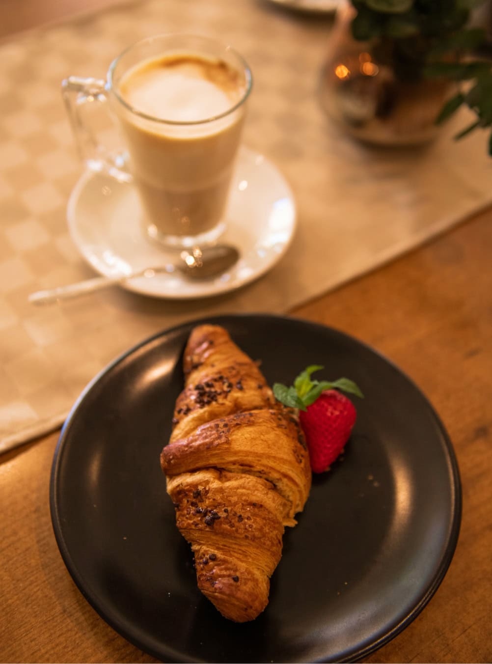 croissant and coffee in restaurant